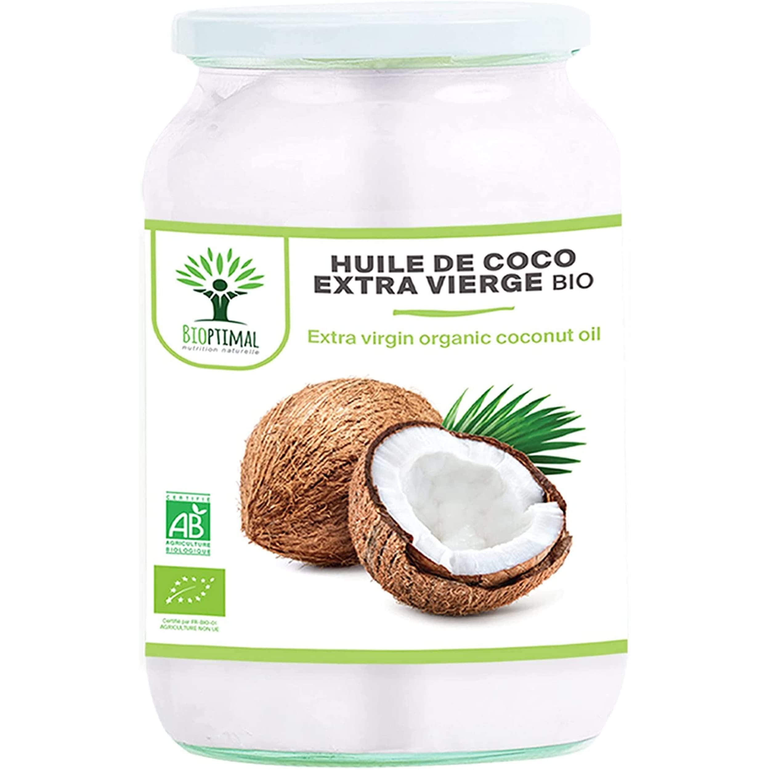 Huile de Coco Bio - Bioptimal - Huile de Noix de Coco Extra Vierge Naturelle - Pour Cheveux Corps Peau Visage Lèvres - Cuisson des Aliments - Sri Lanka - Certifié Biologique par Ecocert - 500 ml