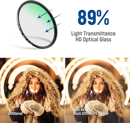 Vista 186 de NEEWER Difusión negra de 3.031 in, 1 filtro de niebla de ensueño, filtro de efecto cinematográfico, ultra delgado, repelente al agua, resistente a