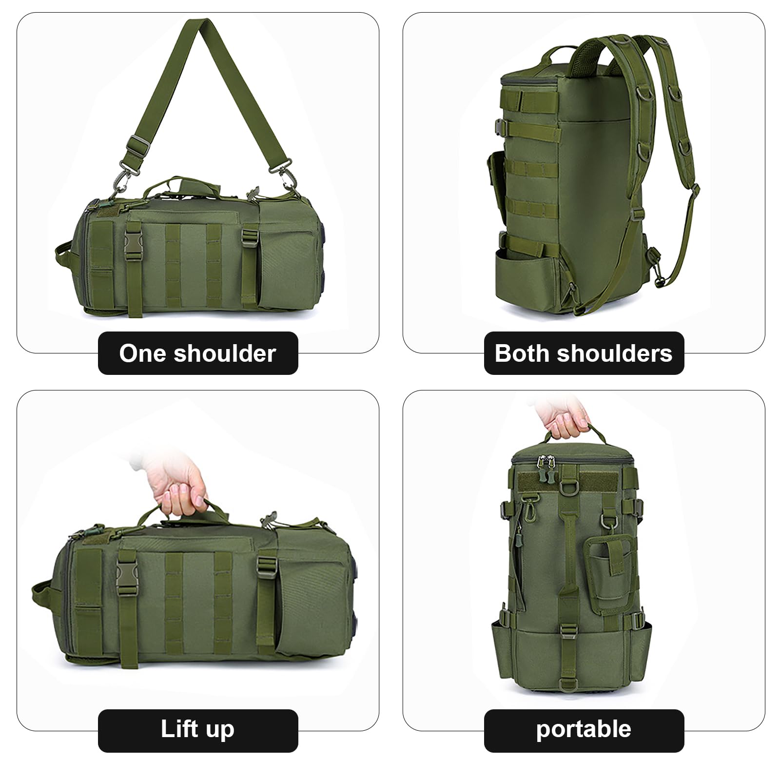 MeYuxg Angelrucksack mit Rutenhalter,Angelrucksack aus Oxford-Gewebe mit Rutenhalter,Multifunktionaler Freizeit-Angelrucksack,Umhängetasche für Angelausrüstung zum Campen,Wandern und Radfahren(Grün)