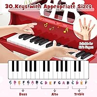 Vista 3 de Costzon Piano Clásico para Niños, Piano de Madera de 30 Teclas con Soporte para Partituras y Asiento, Mini Juguete Musical para Niños, Ideal