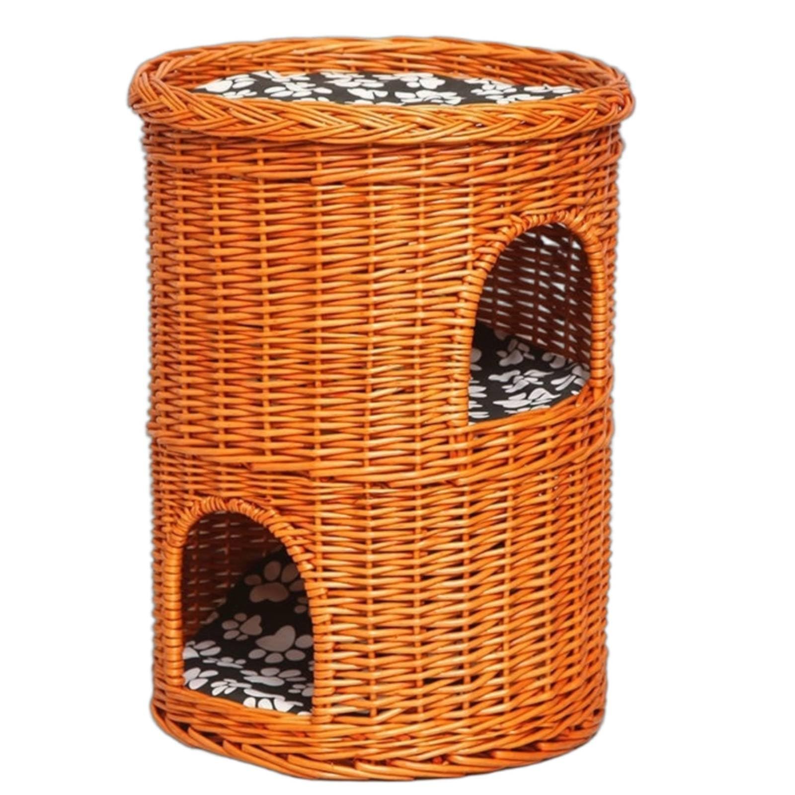 predolo Cuccia Vimini 2 Piani Design Elegante Letto Gatto Vimini Facile da Pulire Animale Domestico per Casa, Miele, Extra Grande 48x59 Cm Con Cuscino