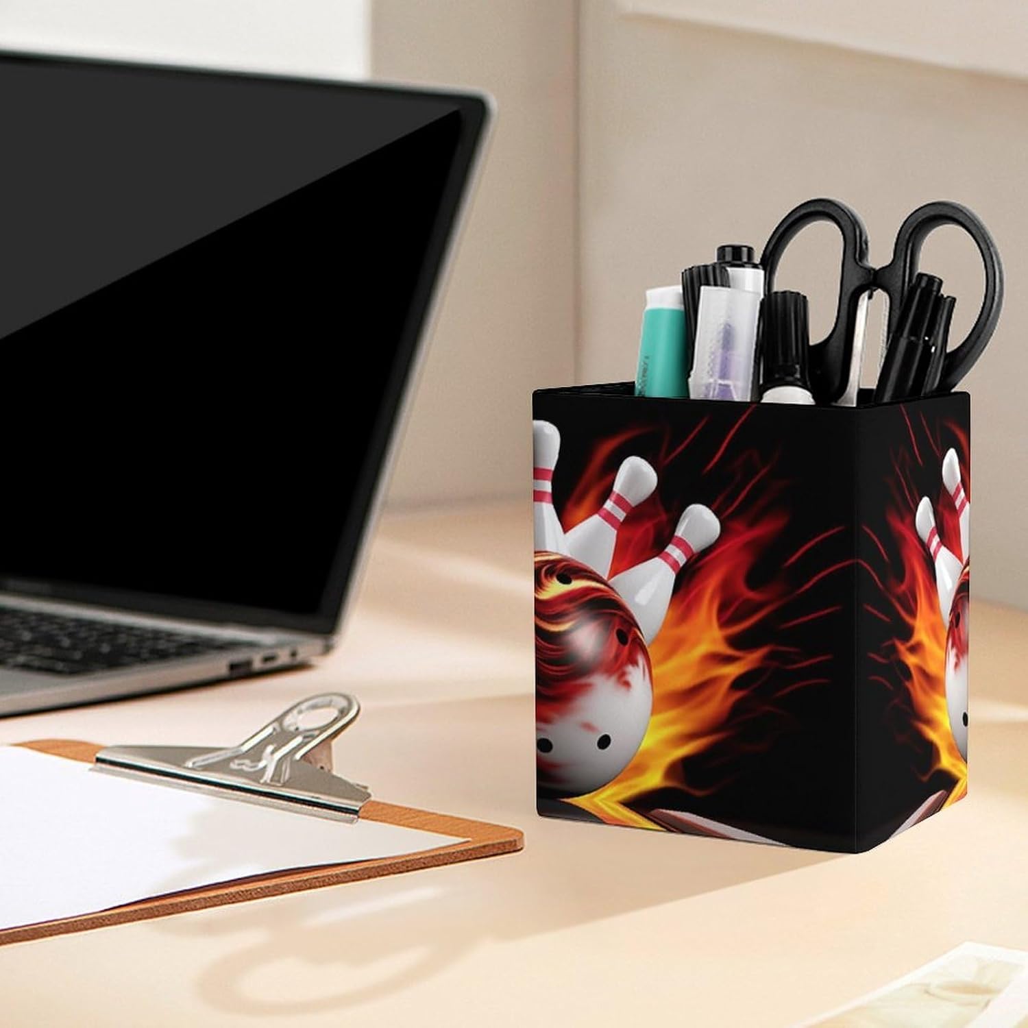Bowling Ball Pen Holder Square Desk Organizer for Office Studio image 5