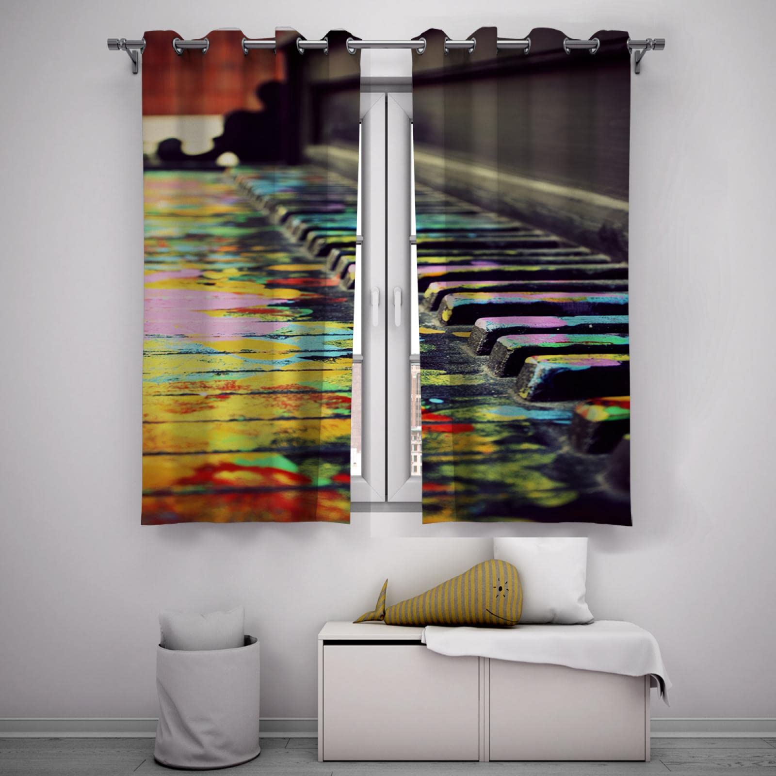 Bunte Moderne schicke Verdunkelungsvorhänge für Kinder Kinderzimmer Klavier Keyboards Fenstervorhänge Energiesparende Vorhänge 214 x 117 cm