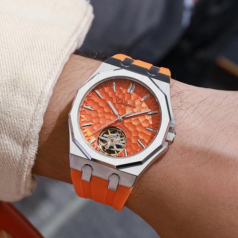Einzigartige Uhr mit wassergeriffelter Oberfläche, hohl, Tourbillon, vollautomatisch, mechanische Herrenuhren, modisch, luxuriös, leuchtend, wasserdicht