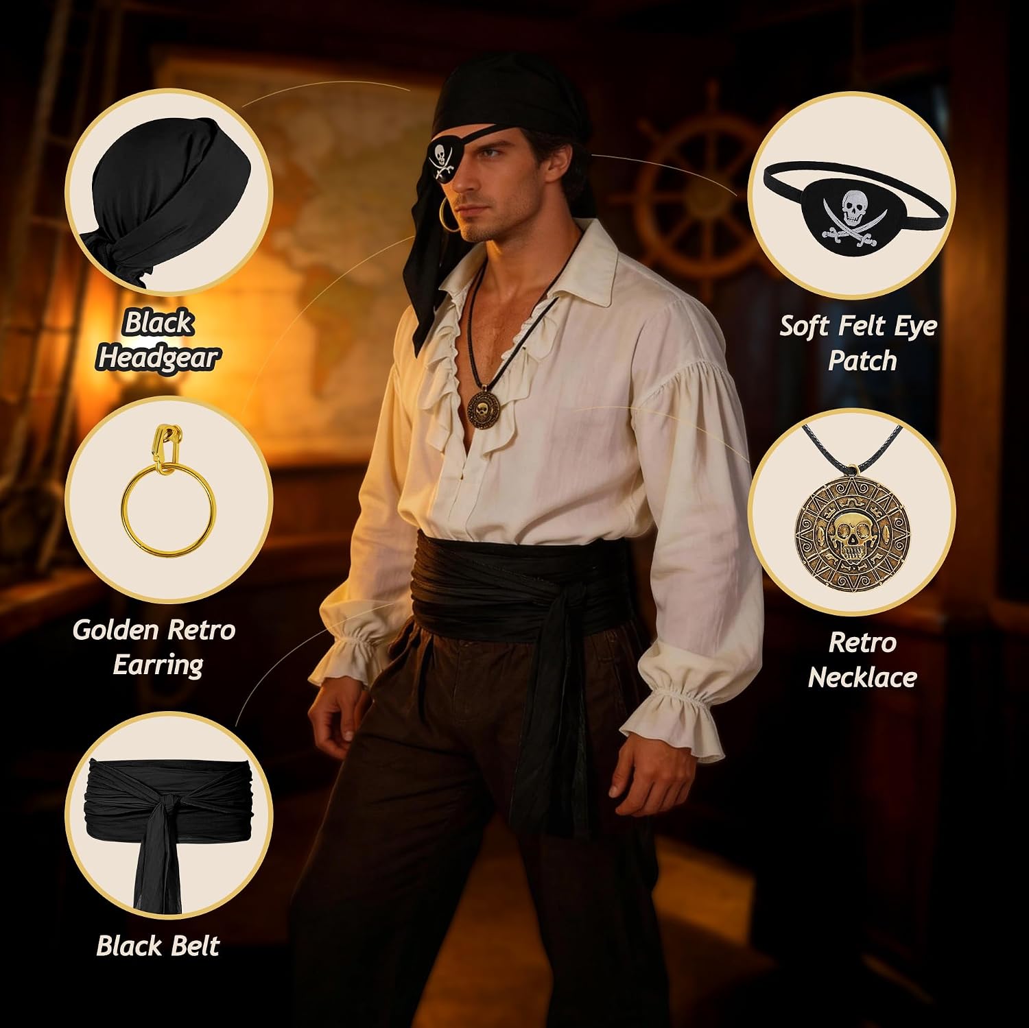 Pirate Costume Accessories Set Women Men Adult Bandana Waist Sash