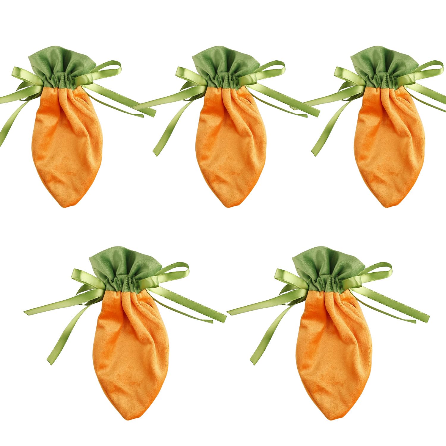 wellrun 5Pcs Easter Velvet Gift Bags,Reusable Carrot Shape Drawstring Bags for Candy,Chocolate,Egg Hunt,Birthday,Baby Shower,Christmas Decorations