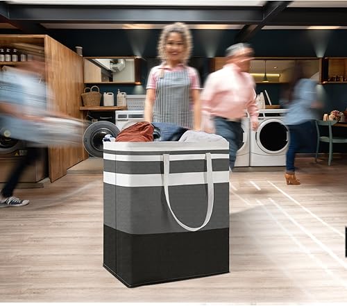 Miniatura 7 de Paquete de 2 cestas de lavandería independientes de 120L con asa extendida, plegable, impermeable, grande, de algodón, cesta de almacenamiento,