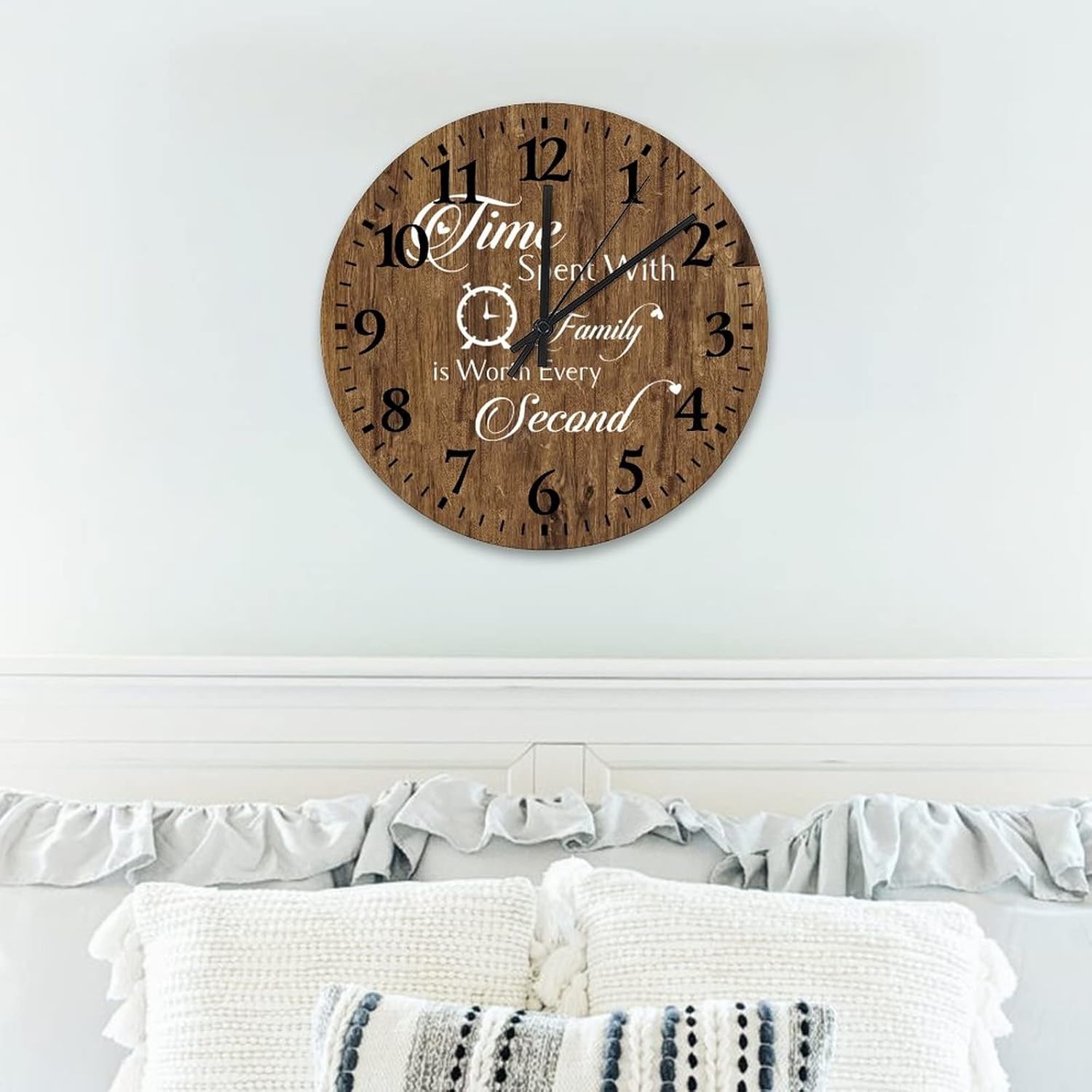 Wall Clocks Time Spent with Family is Worth Every Second House Decorations Living Room Silent & Non-Ticking Arabic Numeral Family Letter Quote Round Clock for Living Room 15 Inch