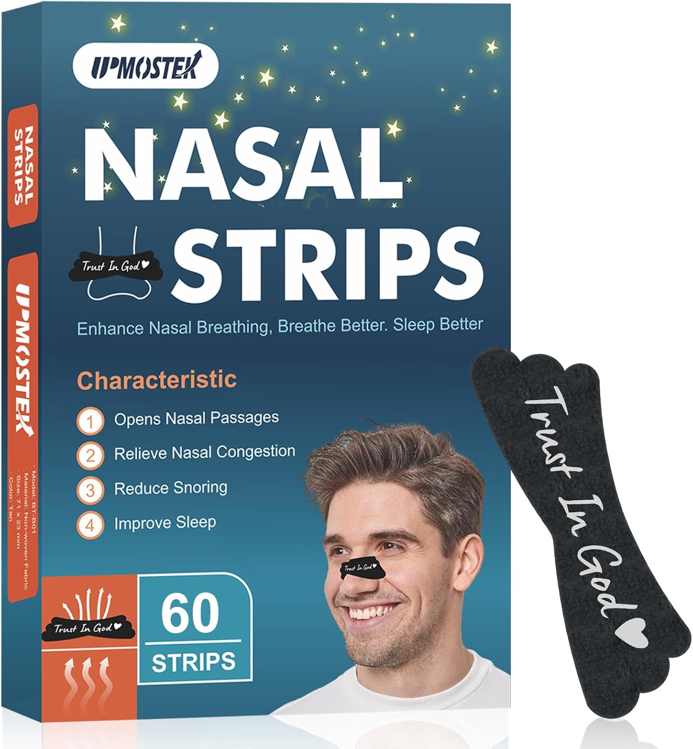 Nasal Strips for Snoring - Extra Strength Nose Strips for Breathing - Nose Tape for Sport, Work and Sleep - Anti Snoring Strips Help Stop Snoring (Black-60 PCS)