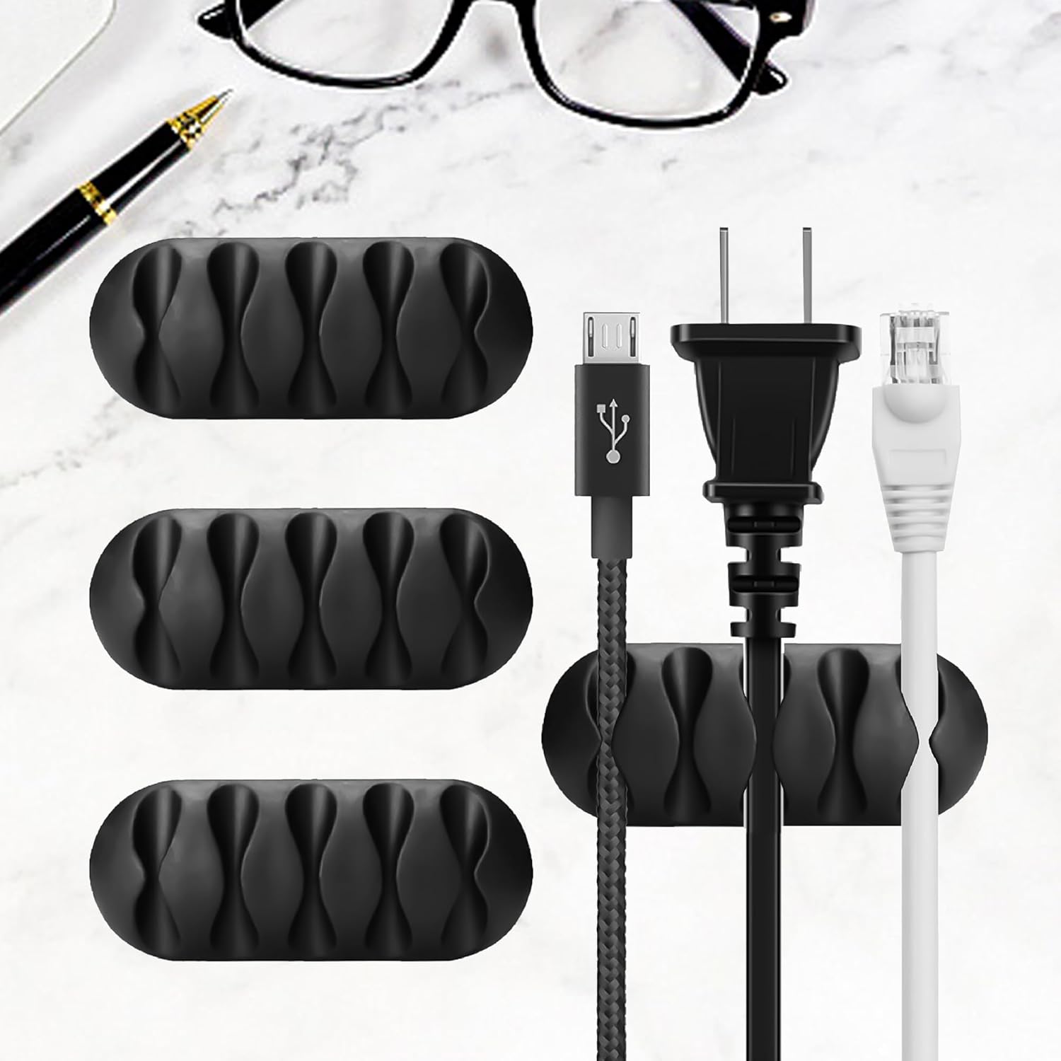 4 Pack 5-Slot Cable Organizer - Cord Holder with Adhesive Back for Desk & Charging Station Hardware Clamp Vise