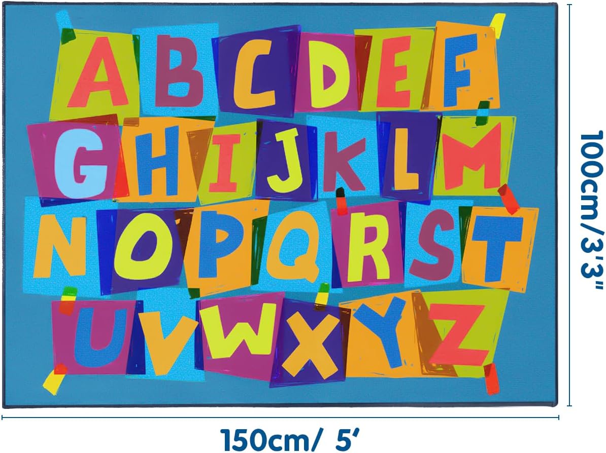 Booooom Jackson Kids Rug ABC Educational Rugs, 4'11x6'67'' Non-Slip Alphabet Carpet Preshool Rug for Kidsroom, Playroom, Daycare, School, Classroom Blue