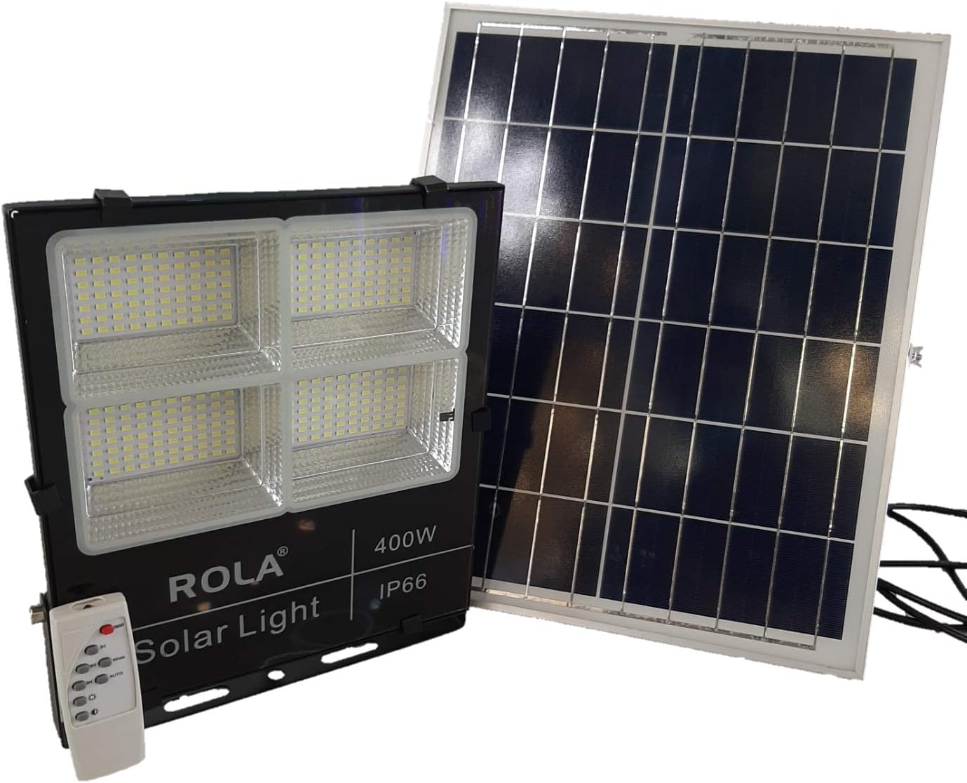 ROLA SFL 400A DAYLIGHT, SOLAR LED FLOOD LIGHT, WATERPROOF SOLAR LED FLOOD LIGHT with SOLAR PANEL and REMOTE