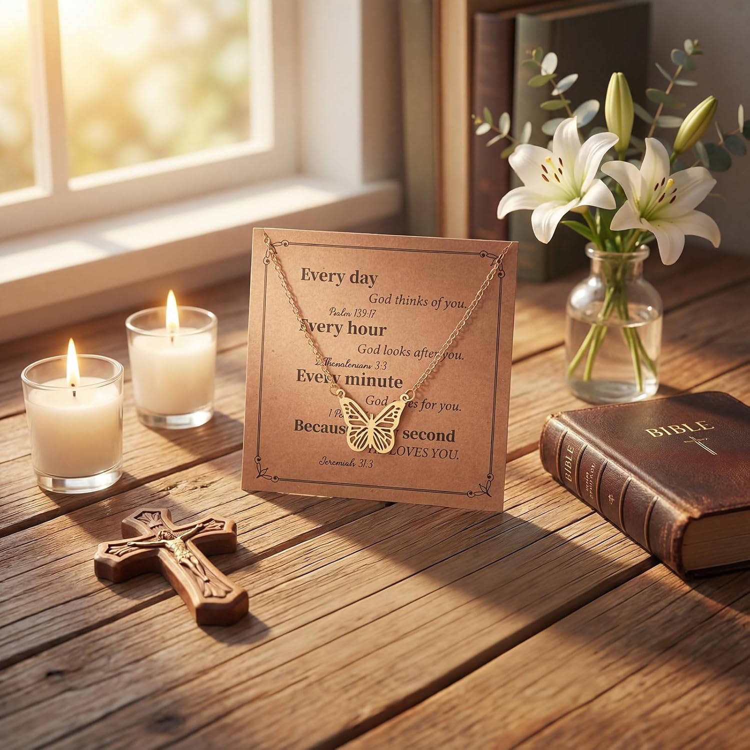 12 Pcs Christian Theme Butterfly Necklaces Bulk for Woman Religion Butterfly Necklaces with Bible Verse Card Adjustable Christian Necklace for Mothers Day Church Gifts