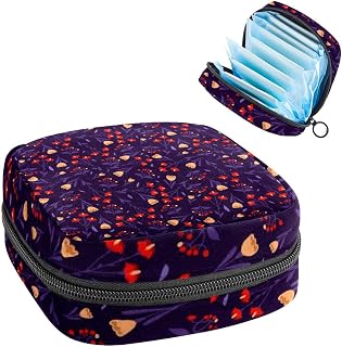 Period Pouch, Portable Tampon Storage Bag for Sanitary Napkins, Flower Red Print, Multicolor, 4.7x6.6x6.6 in/12x17x17 cm