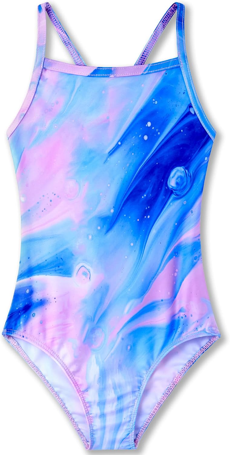 TENVDA Girls Swimwear One Piece Bathing Suit Pinkish Blue Swimsuit For 10 12 Years Old Big Kids Beach Summer Surfing