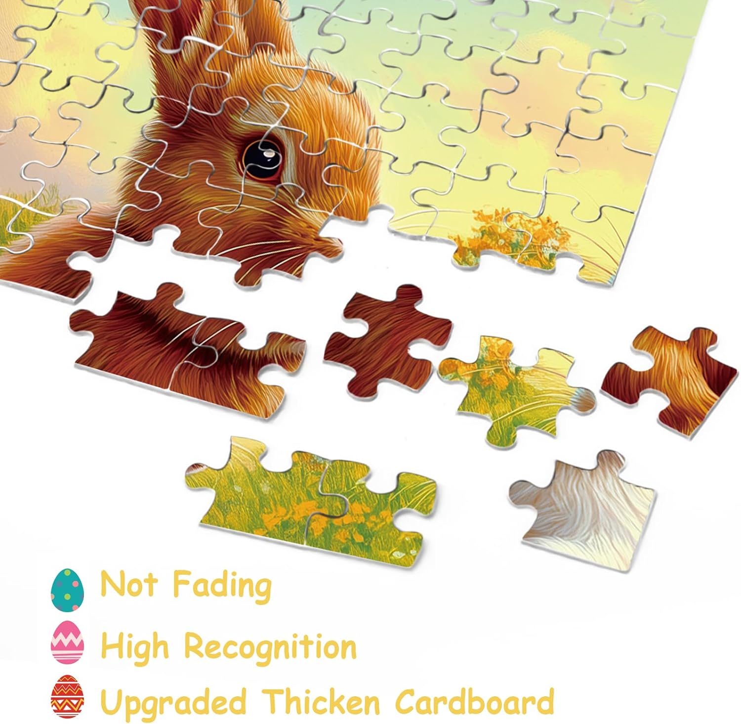 Bunny Easter Eggs Puzzle for Adults 1000 Pieces, Cute Easter Rabbit Jigsaw Puzzle, Colorful Flower Butterfly Floral Puzzle