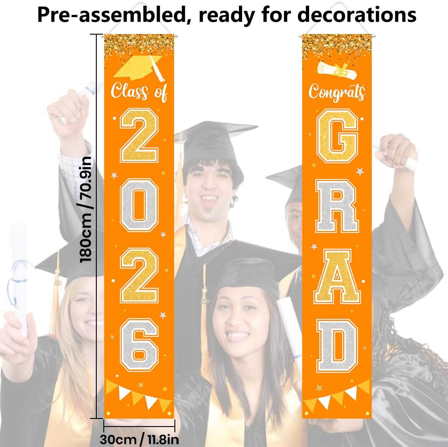 Graduation Decorations 2026 GRAD Banner Orange Porch Door Sign Welcome Banner For Indoor Outdoor Wall Indoor Outdoor Graduation Decorations Class of 2026