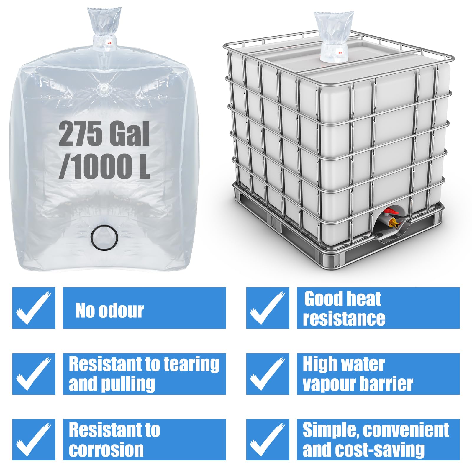 Teenyyou IBC - Cubierta para tanque de agua de 275 galones con salida de agua inferior, bolsa de almacenamiento de agua IBC, accesorios de protección para barril de lluvia de 1000 L