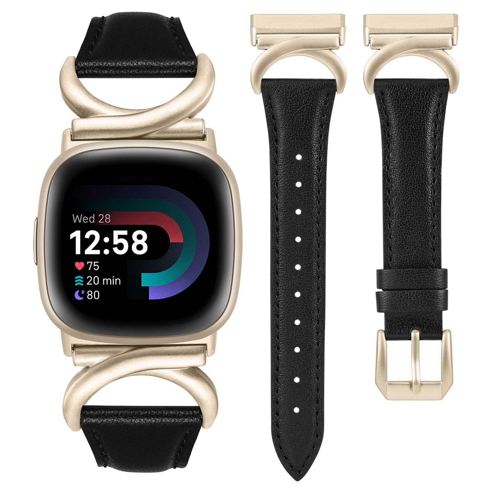 TOYOUTHS Leather Strap Compatible with Fitbit Versa 4/Versa 3/Sense 2 Women Slim Thin Dressy Premium Leather Strap with C-Shaped Metal Buckle for Versa 4
