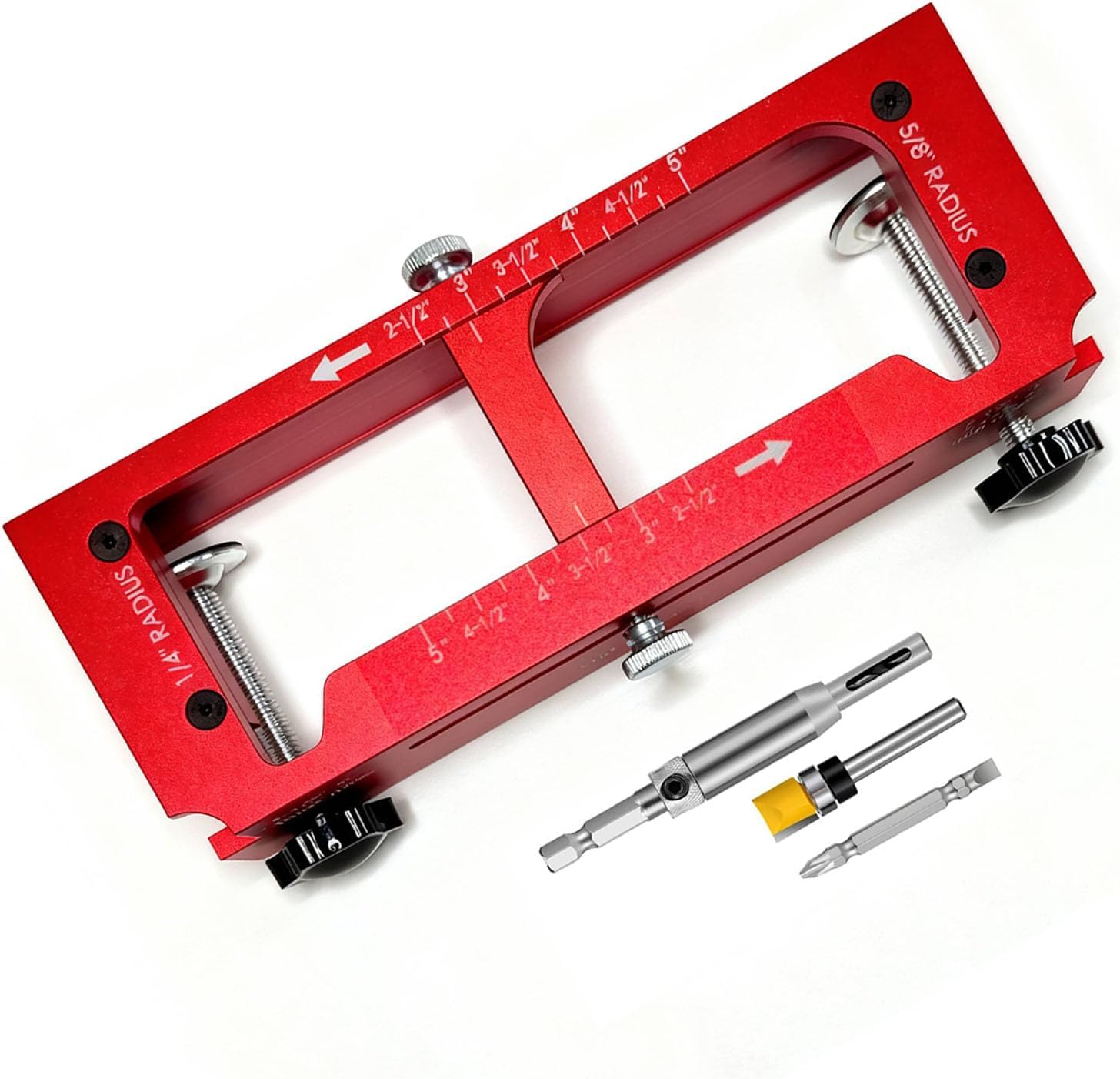 Fafeicy Door Hinge Jig Kit, Aluminum Alloy Router Mortise Template with Self Centering Hinge Bit and Screwdrivers Bit, for 2.5 to 5 Inch on Doors up to 1.75 Inch Thick