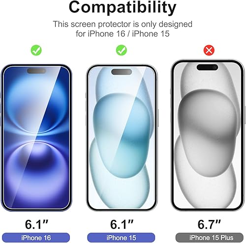 Miniatura 272 de NEW'C - Paquete de 3 protectores de pantalla para iPhone 14, iPhone 13, iPhone 13 Pro (6.1 pulgadas), protección mejorada de vidrio templado