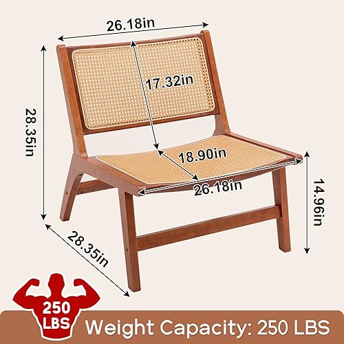 Miniatura 2 de NIOIIKIT Silla decorativa moderna de mediados de siglo con marco de madera, sillas de piel sintética tejida a mano con alfombra de lana blanca,