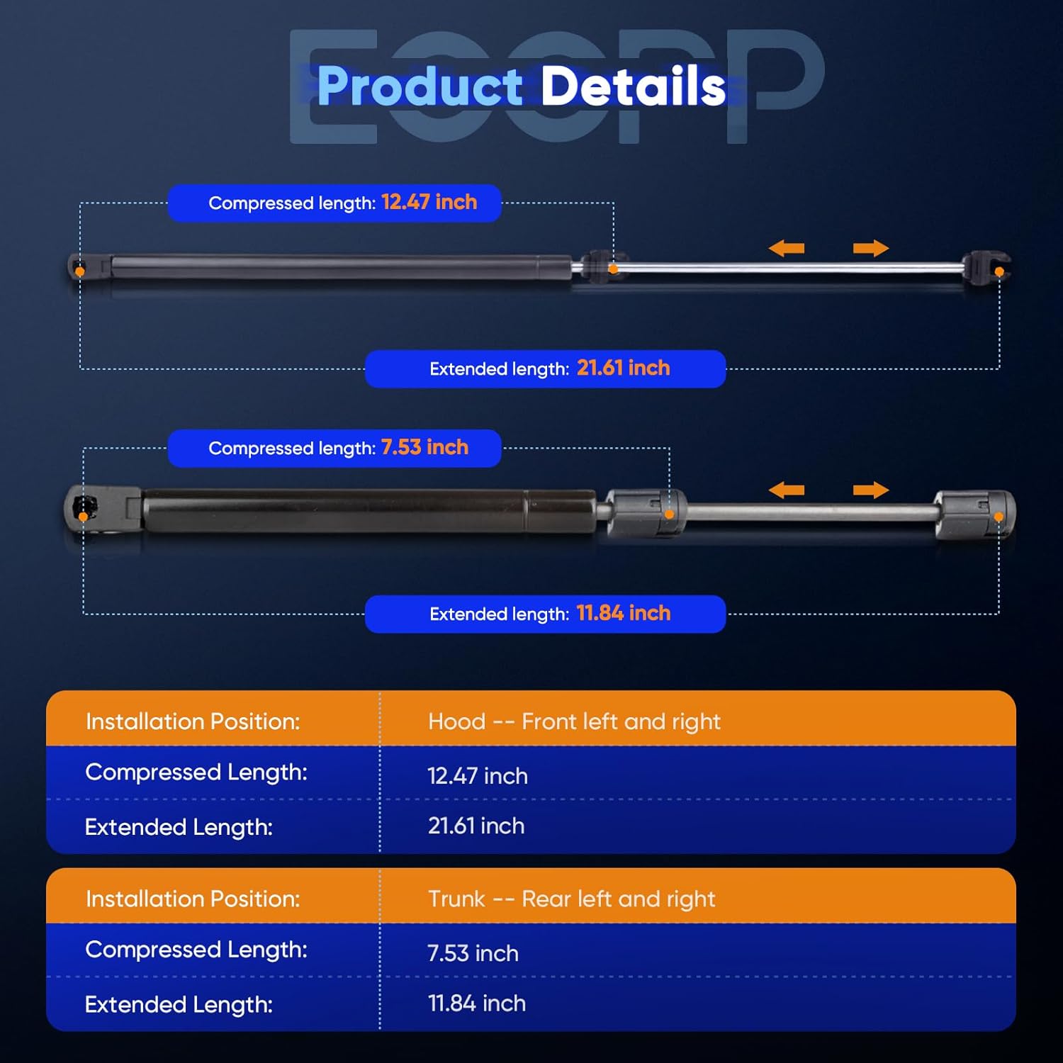ECCPP Lift Support Replacement 2 Hood and 2 Trunk Struts Gas Springs Fit for Chrysler Concorde 1998-2004,for Chrysler LHS 1999-2001