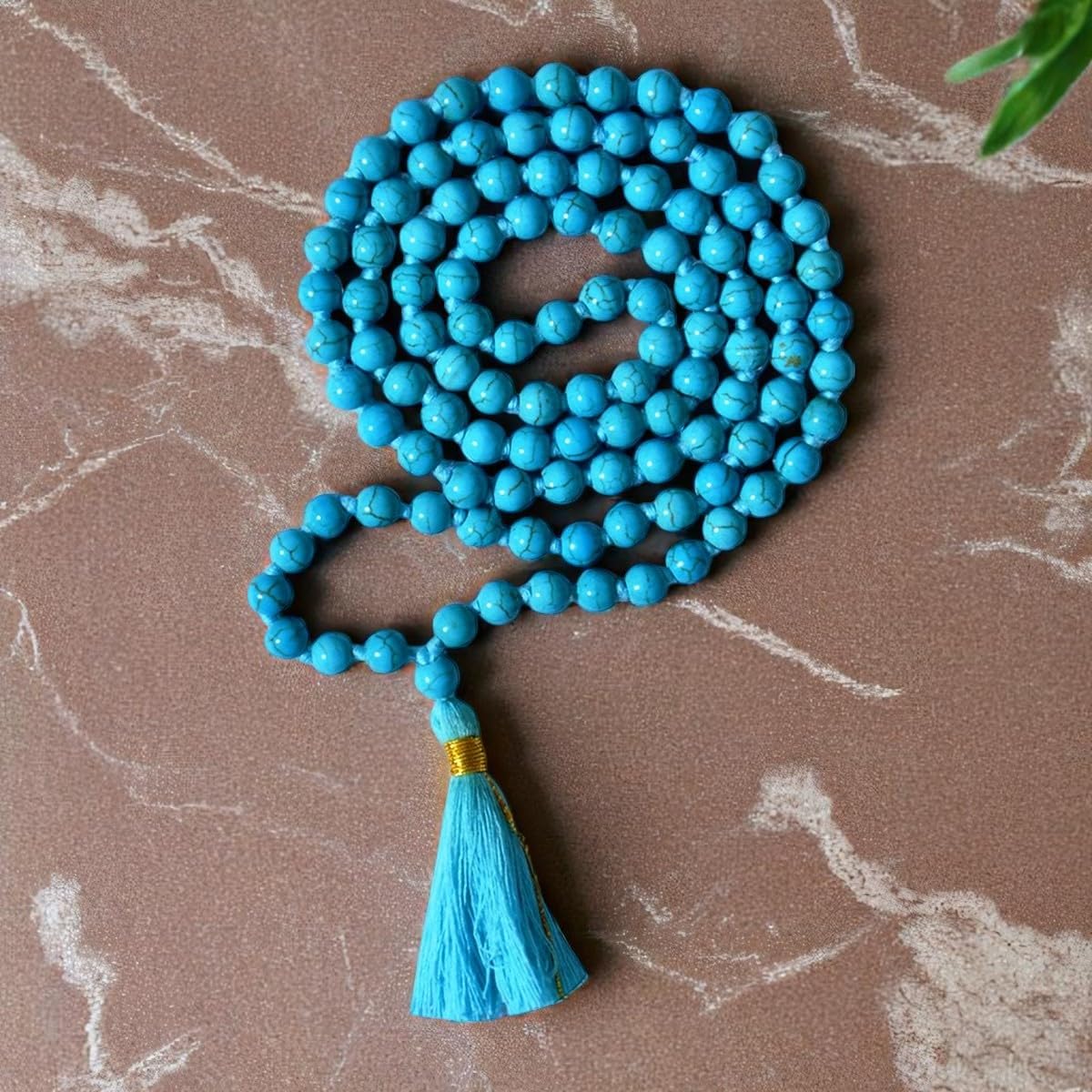 Ani Divine Firoza Japa Rosary Mala 108 Beads Semi Precious Crystal Stone | Blue Thread Knotted Jap Mala Round Jaap Mala for Reiki Healing Natural, Pooja, Mantra Jaap (Bead Size 5 MM)-image-20