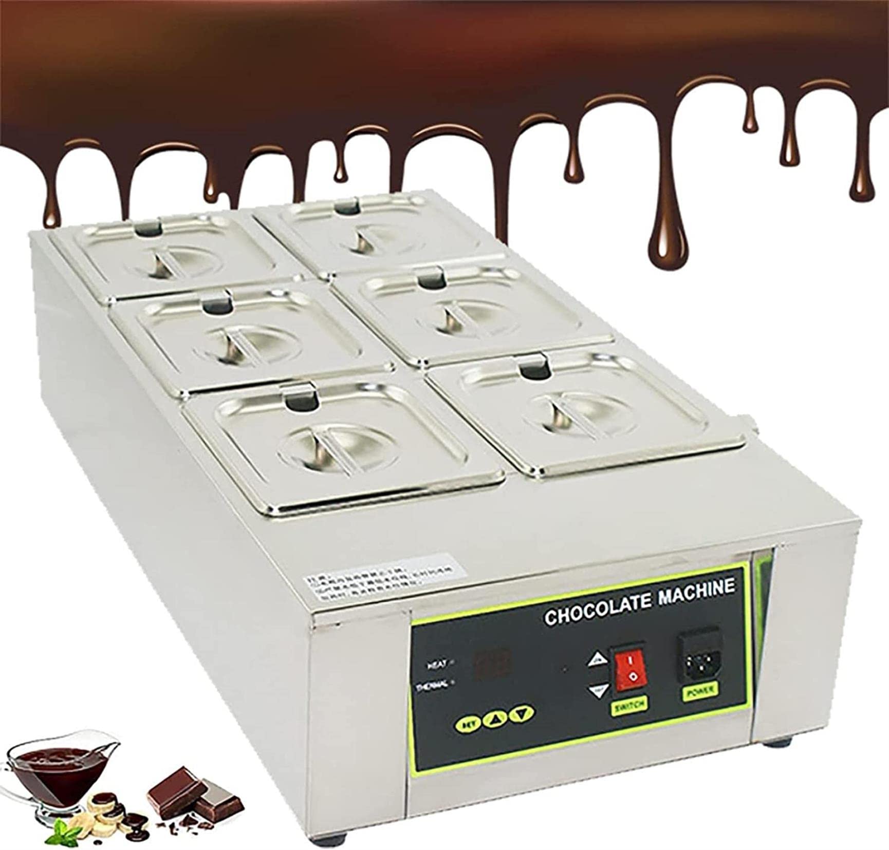 Forno per la Fusione del Cioccolato Commerciale a Sei cilindri, Macchina per la Fusione del Cioccolato elettrica da 1KW Pasticceria Ristorante da tè, Riscaldamento Impermeabile, Temperatura regol