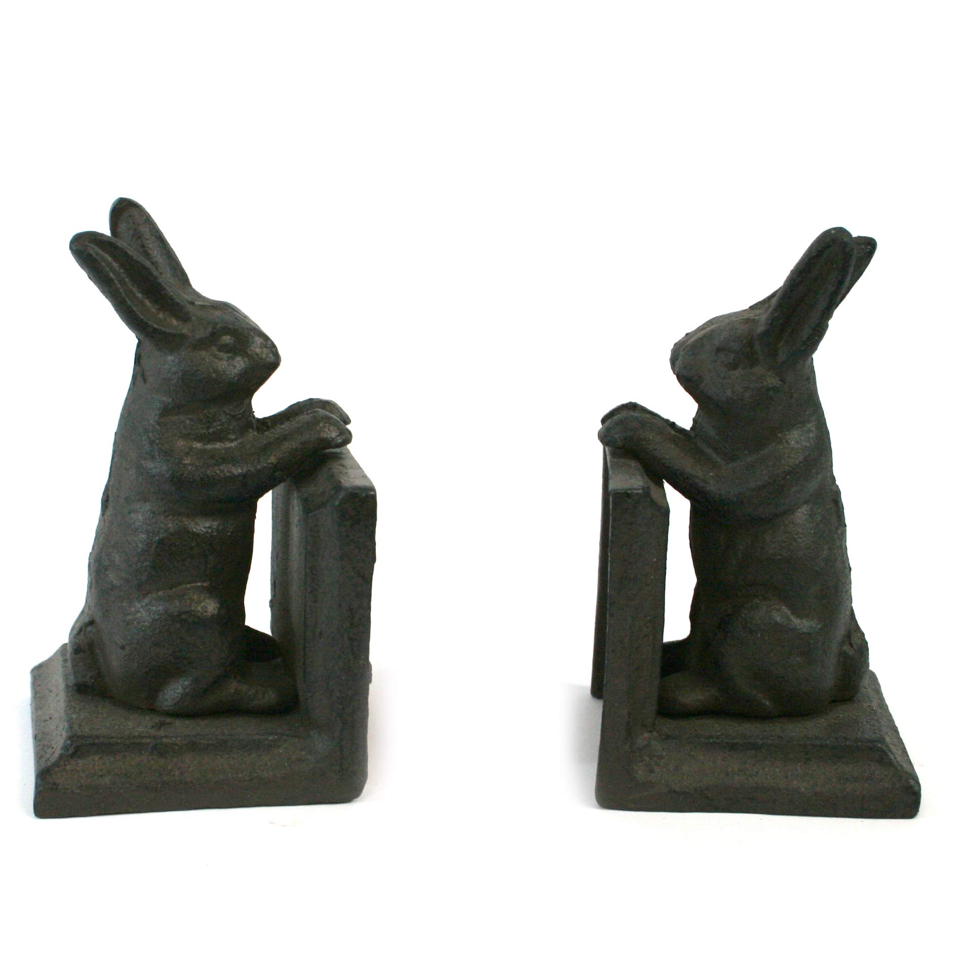 Antique style Cast Iron Bookends or Door Stop. A set of 2 animals playing. Perfect for a rabbit lover and a book lover alike. (Rabbit) โ image 1