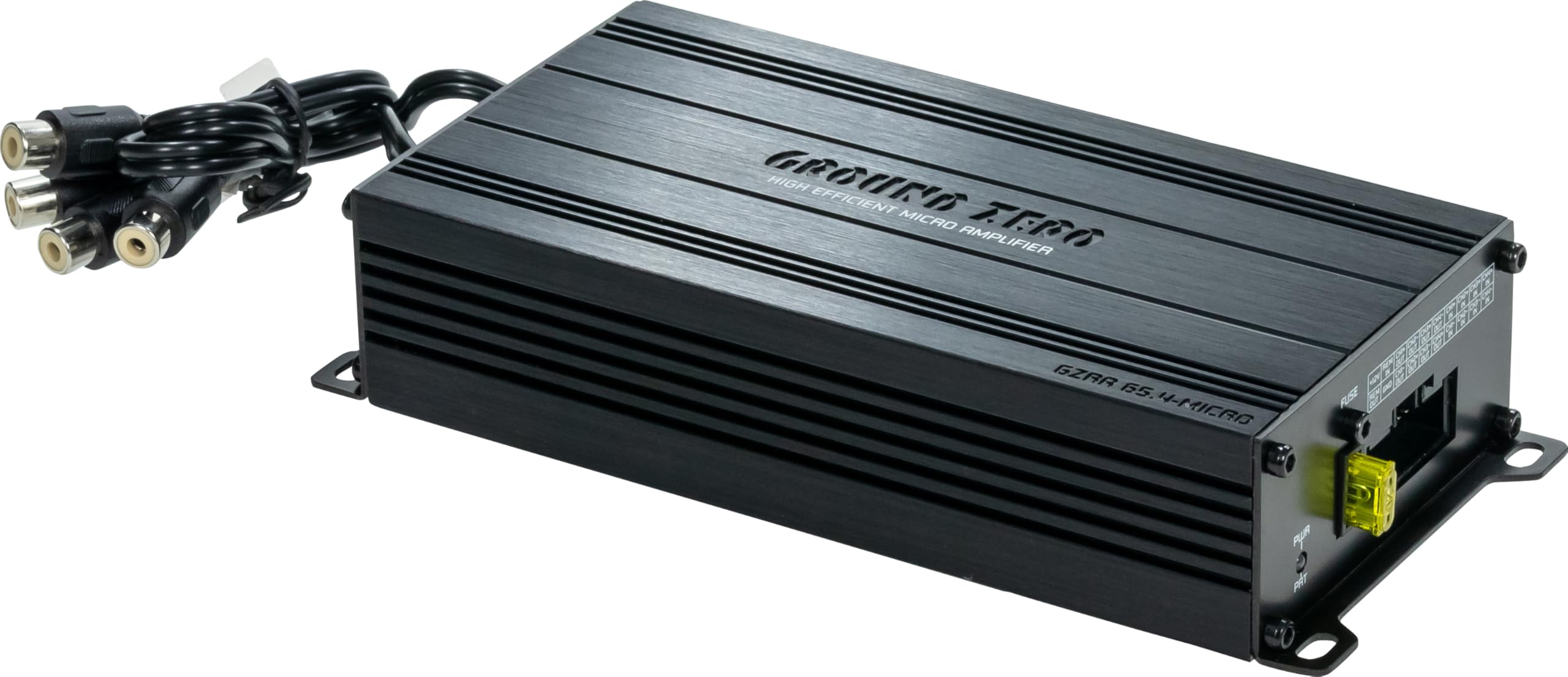 Ground Zero GZRA 65.4-Micro – Kompakter 4-Kanal Class D Verstärker mit Plug & Play ISO Kabel, 4x65 Watt RMS, Micro Car HiFi Endstufe
