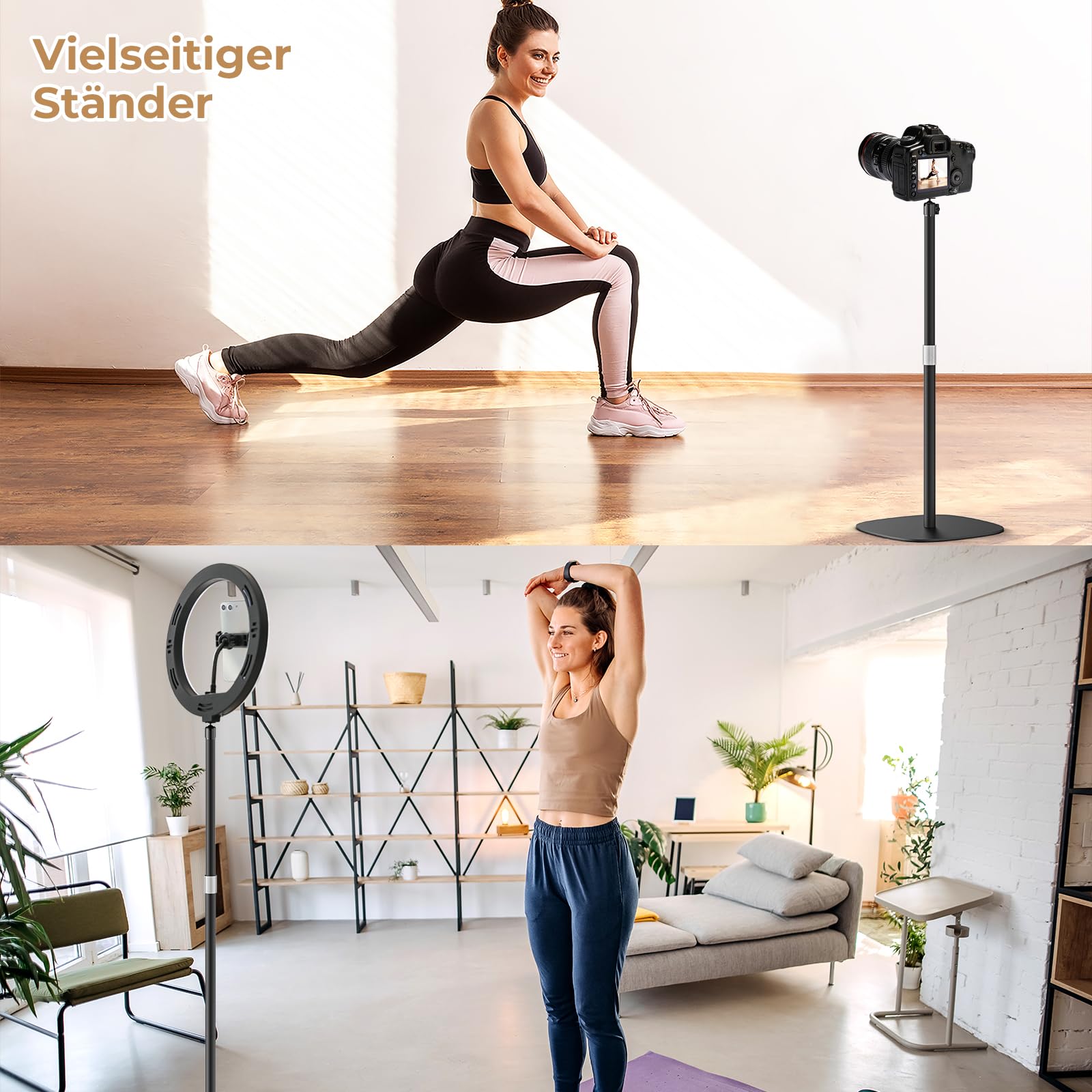 Metallischer Beamer ständer, höhenverstellbar 50–125 cm mit 360°Drehwinkel, Platzsparend, Hält bis zu 5 kg, kompatibel mit Projektoren, Kameras, Camcorder und mehr