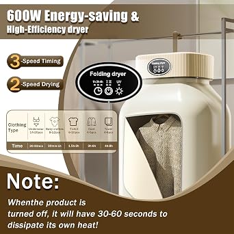 Portable Clothes Dryer for Laundry, Mini Portable Dryer Machine with Adjustable Timer Compact Laundry Dryers for Apartment, RV, Dorms, Travel