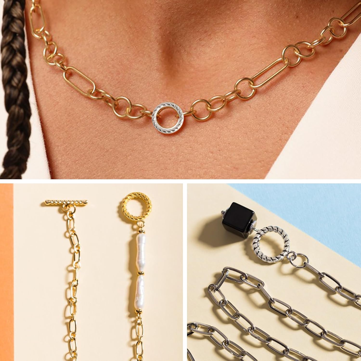 300PCS 24K Closed Jump Ring, 9mm Large Twisted Linking Ring Connectors, Textured Gold Filled Jump O Rings, for Earring Necklace Bracelet Dangles Jewelry Making (Gold, Silver, Anti-Silver) - Image 6