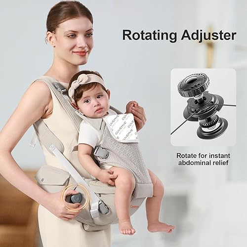 Miniatura 6 de Portabebés con asiento de cadera, transporte 2 en 1 orientado hacia adelante para recién nacido a niño, diseño de perilla, ajuste de precisión,