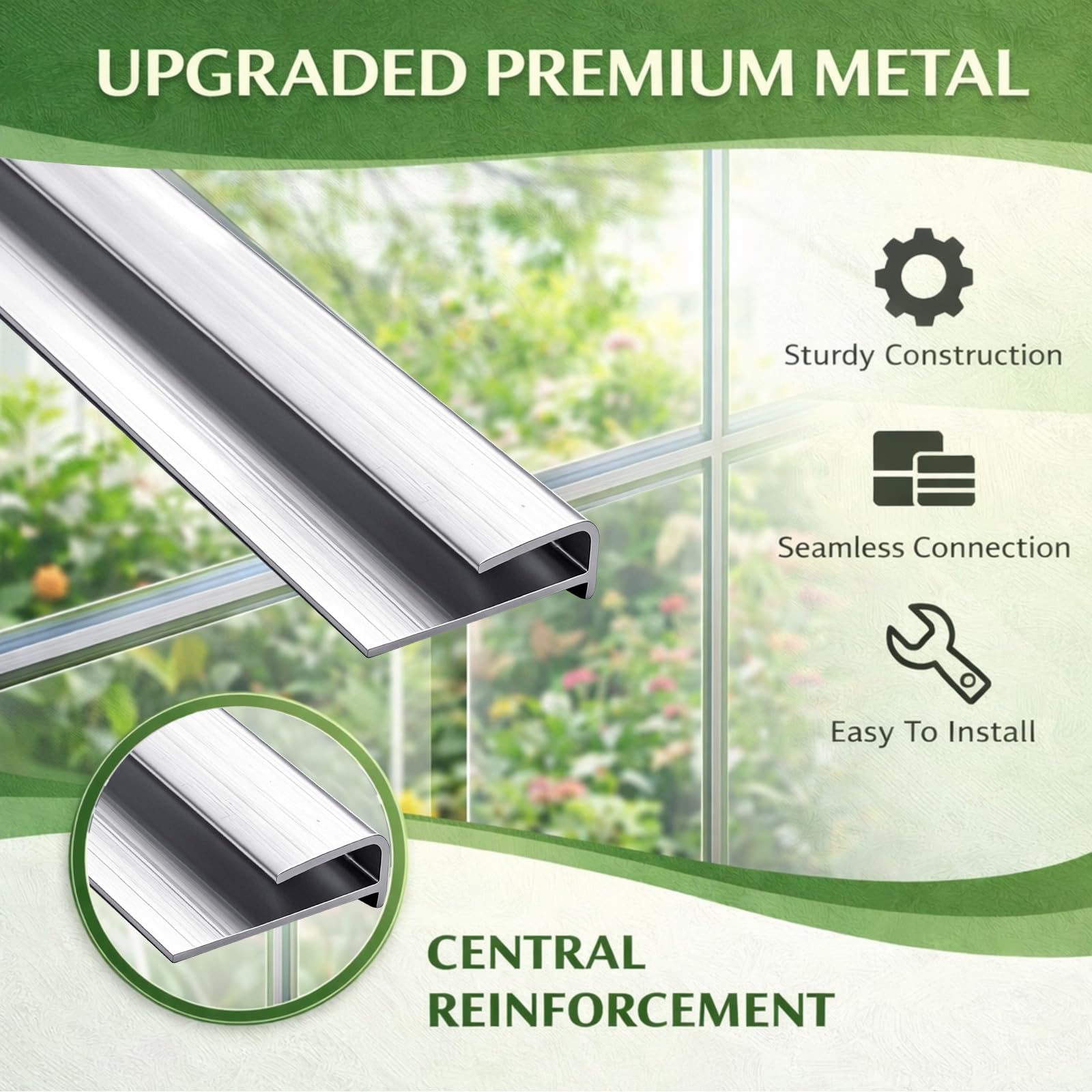 Tandefio 20 Stück 0,6 m Aluminium-U-Steckverbinder, Gewächshausplatten, passend für 6 mm Polycarbonat-Gewächshausverbinder, silberfarben, U-K-Dachzubehör, verbinden Sie 2 Paneele zusammen