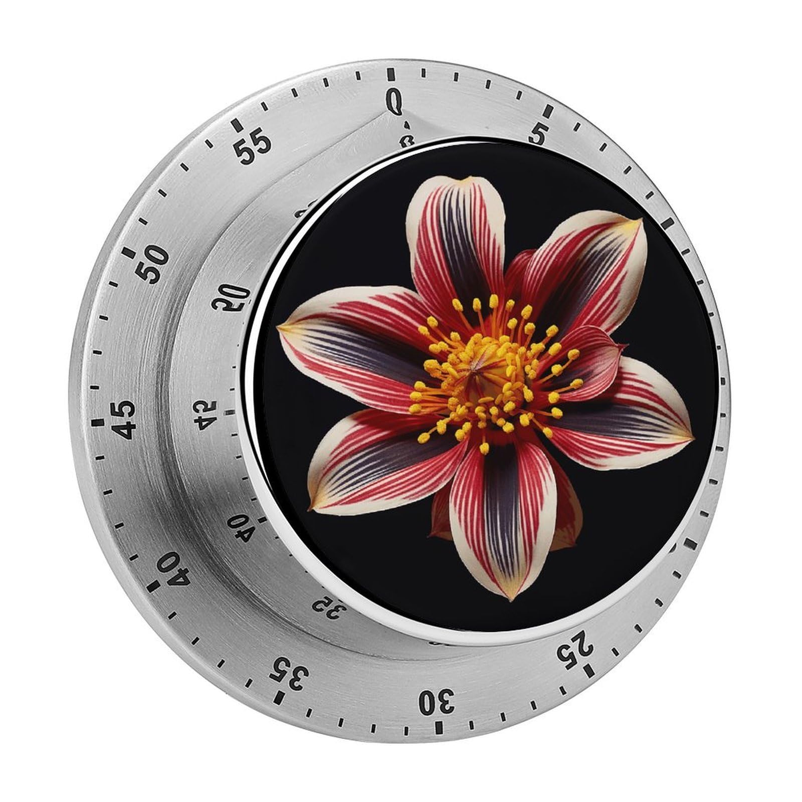 Temporizador de cocina magnético mecánico con diseño de flores marrones pequeñas