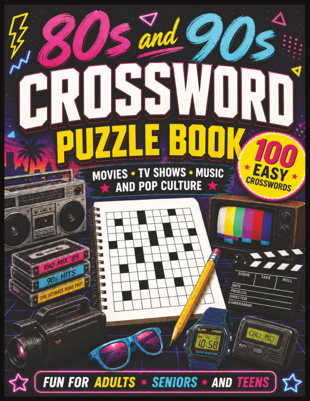 80s and 90s Crossword Puzzle Book: 100 Fun Crosswords with Movies TV Shows Music and Pop Culture Nostalgia for Adults Seniors and Teens
