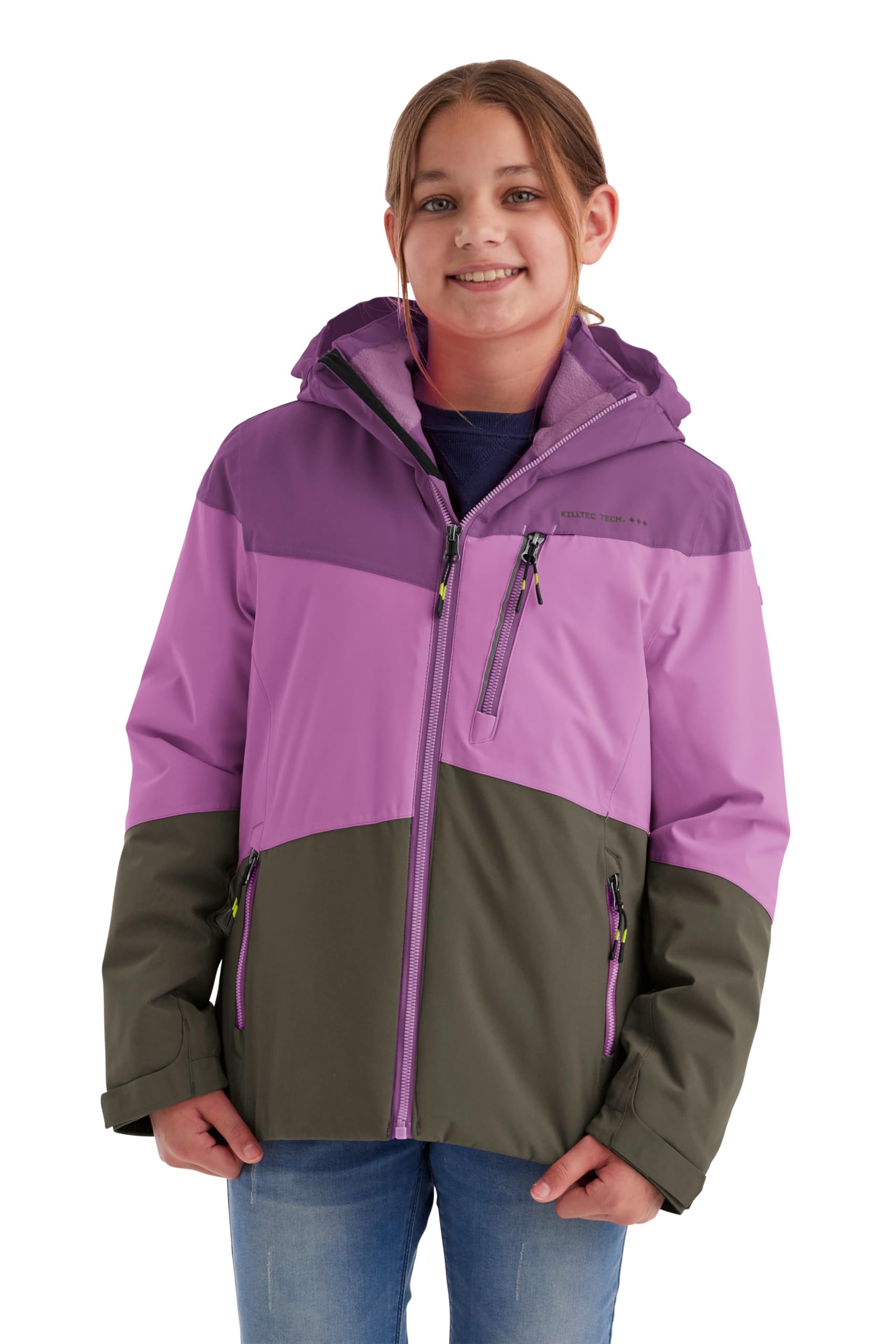 Killtec Mädchen Kow 170 Grls Jckt Funktionsjacke mit Kapuze und Schneefang/Outdoorjacke ist wasserdicht