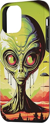 Vista 29 de iPhone 14 Pro Cute Green Alien Head UFO Space Face Alien Case