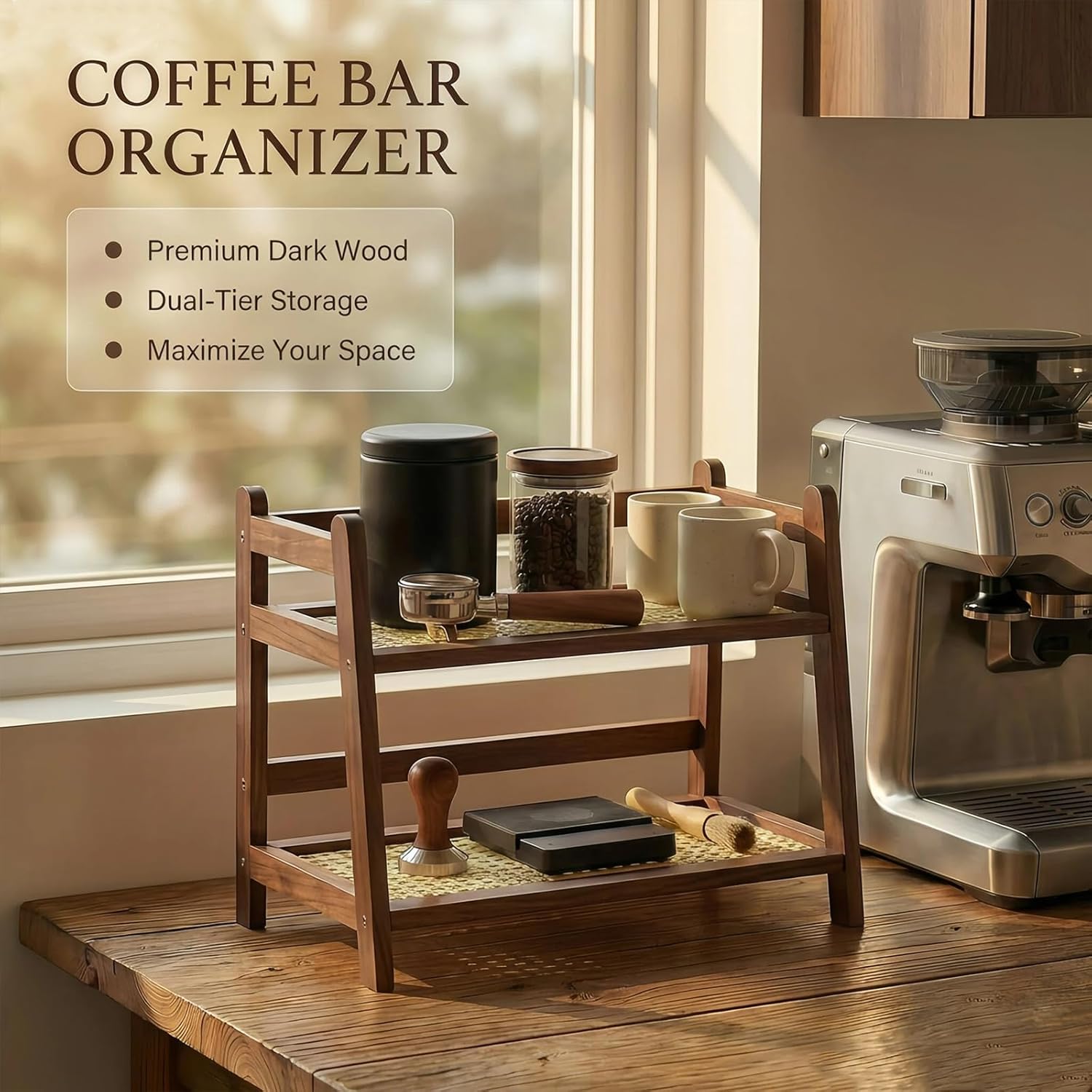 2 Tier Matcha Station, Coffee Bar Station Organizer for Accessories & Can Rack Organizer for Pantry