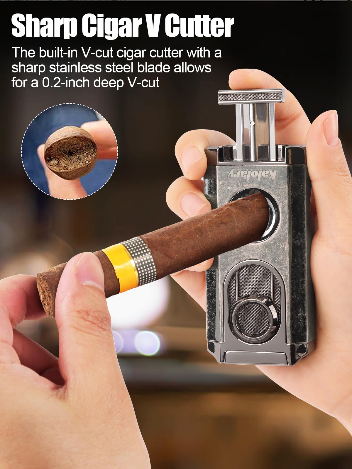 Kalolary Zigarren Humidor Leder mit Zigarrenschneider, Tragbarer Reise Humidor Zigarren mit Zedernholz Auskleidung für Hält bis zu 8 Zigarren, Tolle Geschenke für Männer (Grau-Schwarz)