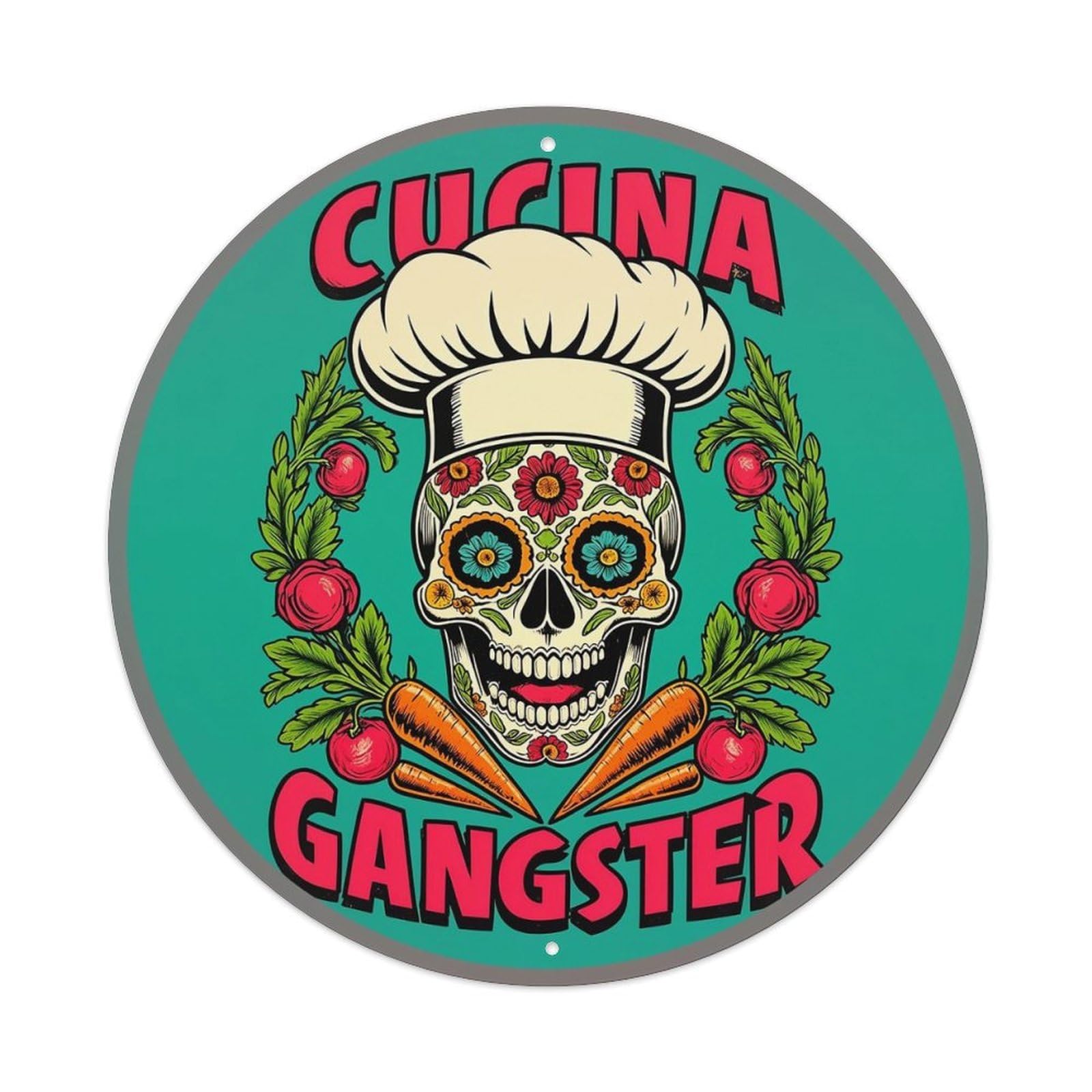 Jdyansheng Vintage Cucina Gangster Skull Chef Design Tin Sign Metal Poster Metal Signs For Home Man Cave Bar Cafe Kitchen Laundry Room Wall Decorations 8X8 Inches