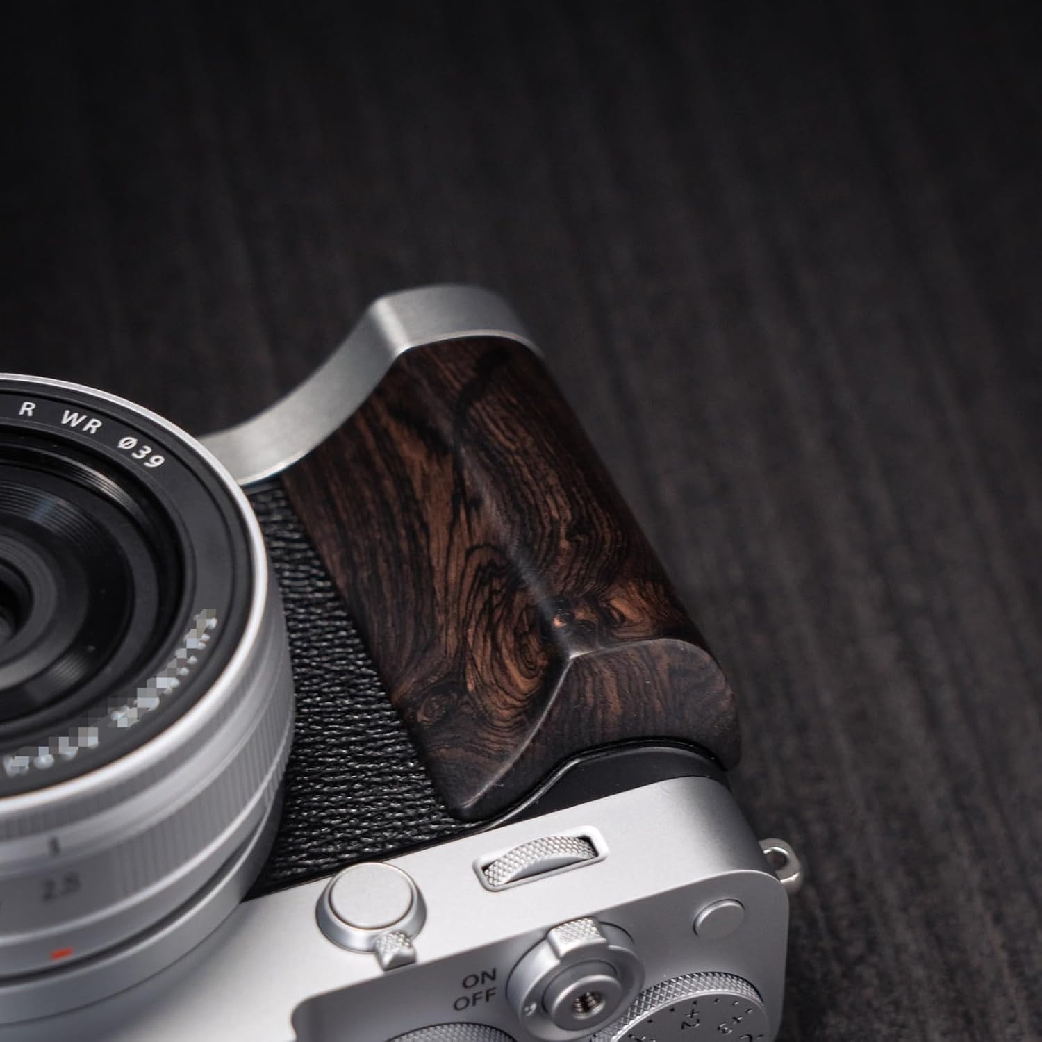 Wood Wooden Aluminum Alloy L Hand Grip Base Plate for Fuji Film XE5 Camera (Ebony + Silver Base (Weight: 64g))