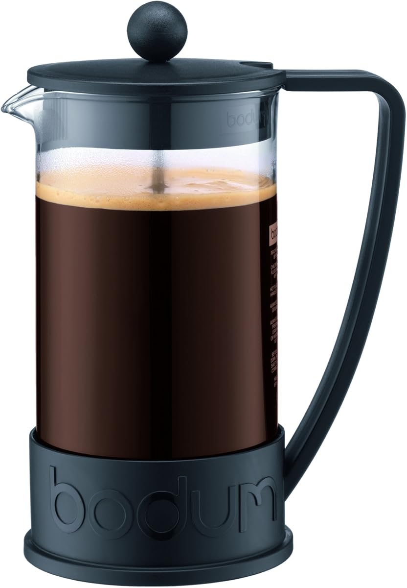 Cafetera de prensa francesa Bodum Brasil de 34 oz, vidrio de borosilicato de alto calor, negro - Fabricada en Portugal