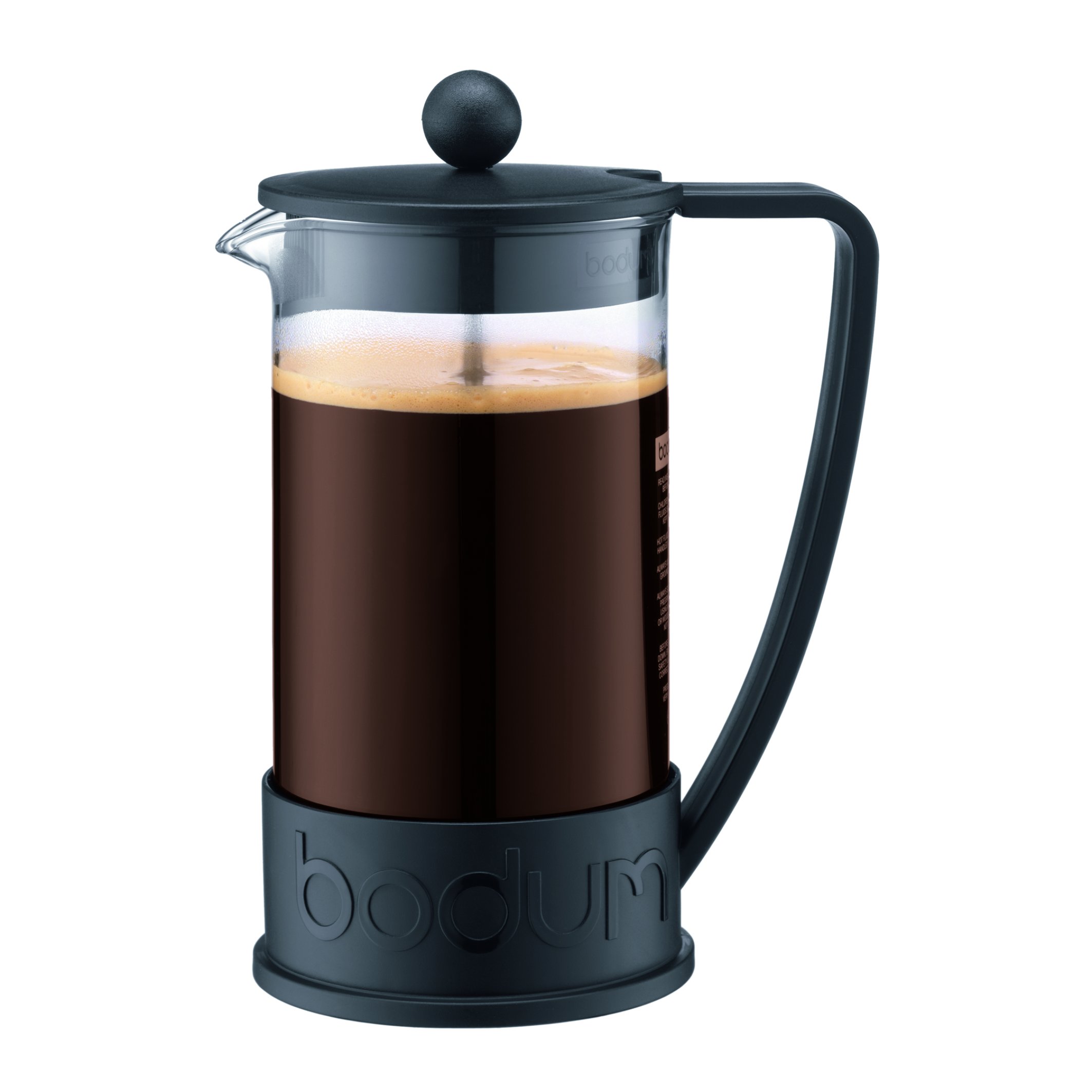Bodum Cafetière à piston française brésilienne de 963,9 g, verre borosilicate haute chaleur, noir – Fabriquée au Portugal
