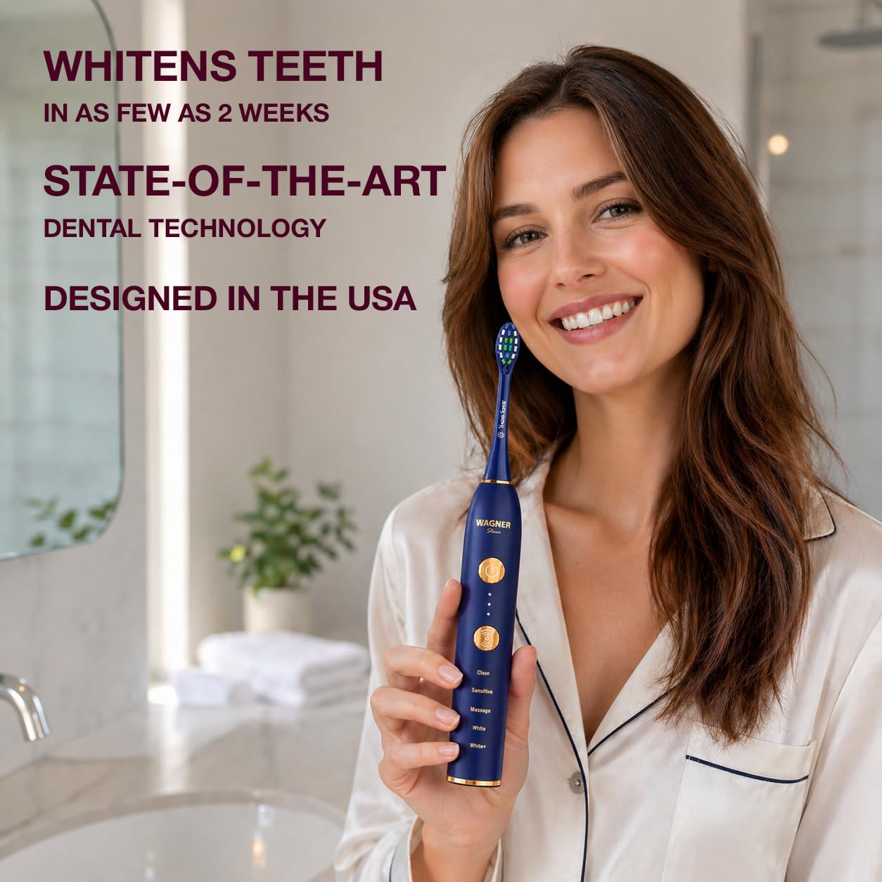 Wagner & Stern WHITEN+ Cepillo Eléctrico Inteligente con Sensor de Presión, 5 Modos, 3 Niveles de Intensidad, 8 Cerdas, Estuche de Viaje Premium. (Zafiro)