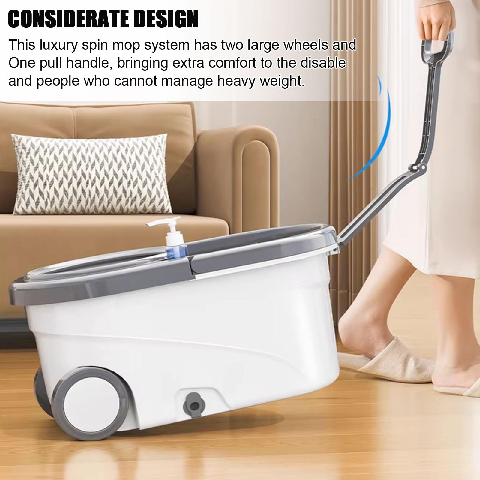 Este Juego de fregona giratoria y Cubo con escurridor para el hogar, Sistema de fregona giratoria de 360°, fregona húmeda para Polvo para Limpieza de Suelos con 5 Cabezales de Microfibra.