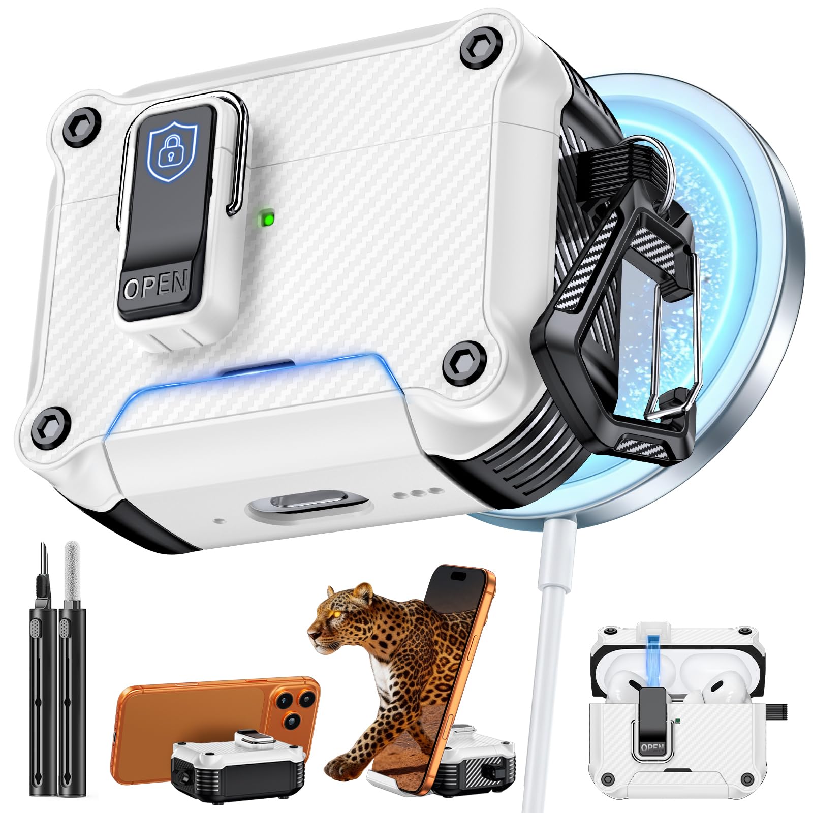 Inesore for AirPods AirPods Pro 1st/2nd Case with Secure Lock (White)