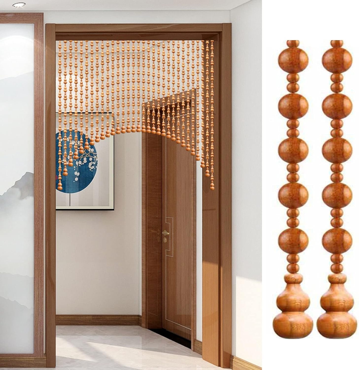KIJyfgTR Wood beaded Partition Door curtain Solid Wood beads Arched Room Divider Bedroom Doorways Dining Room Divider(Wood,90x50cm(31 Strands))